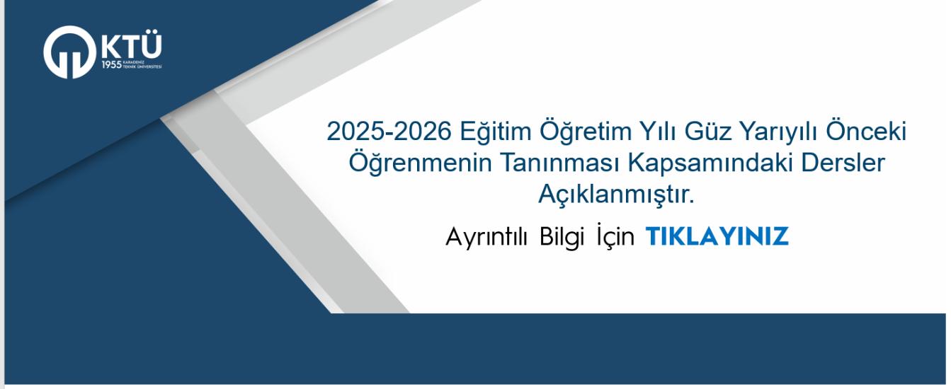 2025-2026 Eğitim Öğretim Yılı Güz Yarıyılı Önceki Öğrenmenin Tanınması Kapsamındaki Dersler
