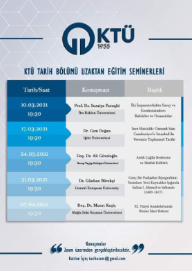 KTÜ Tarih Bölümü Uzaktan Eğitim Seminerleri