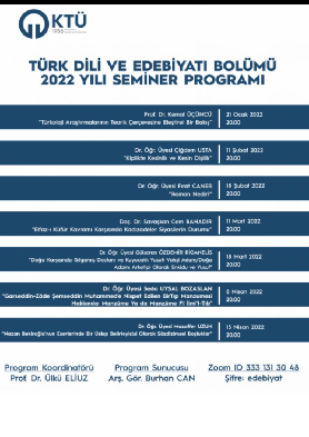 Türk Dili ve Edebiyatı Bolümü 2022 Yılı Seminer Programı