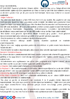 Derslerin Yürütülmesi ve Salgın Tedbirleri