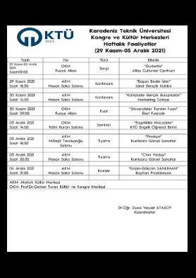 29 Kasım-05 Aralık 2021 Haftalık Kültürel Faaliyetler