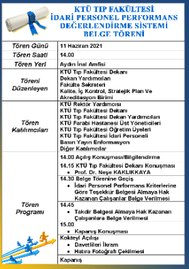 KTÜ Tıp Fakültesi İdari Personel Performans Değerlendirme Sistemi Belge Töreni