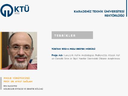 Prof. Dr. Aykut SAĞLAM'a TÜBİTAK 1002 Proje Desteği