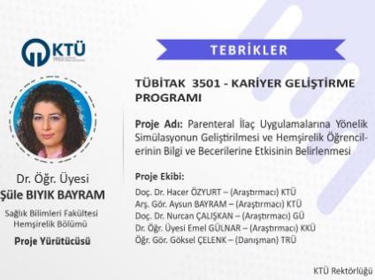 Dr. Öğr. Üyesi Şüle BIYIK BAYRAM'a TÜBİTAK Proje Desteği