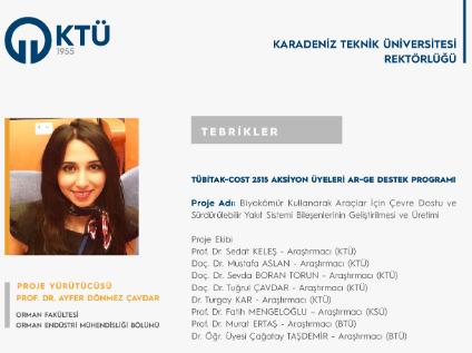 Prof. Dr. Ayfer DÖNMEZ ÇAVDAR'a TÜBİTAK-COST 2515 Proje Desteği