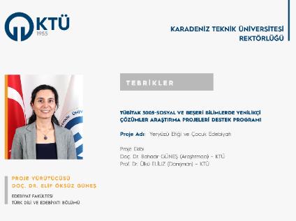 Doç. Dr. ELİF ÖKSÜZ GÜNEŞ'e TÜBİTAK 3005 Proje Desteği