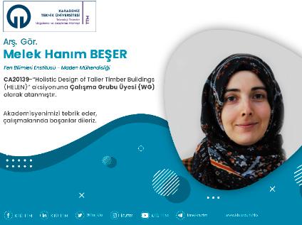 Arş. Gör. Melek Hanım BEŞER COST Programına Çalışma Grubu Üyesi (WG) Olarak Atandı