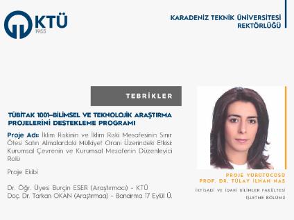 Prof. Dr. Tülay İLHAN NAS'a TÜBİTAK Proje Desteği