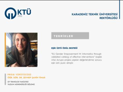 Öğr. Gör. Dr. Zeynep ŞAHİN TİMAR'a TÜBİTAK'tan Ödül