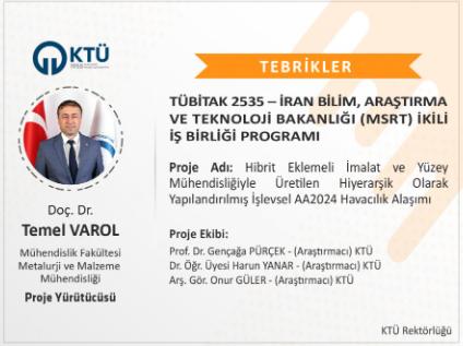 Doç. Dr. Temel VAROL'a TÜBİTAK Proje Desteği

