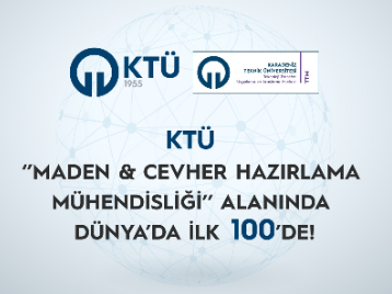 KTÜ "Maden&Cevher Hazırlama Mühendisliği" Alanında Dünya'da ilk 100de  !