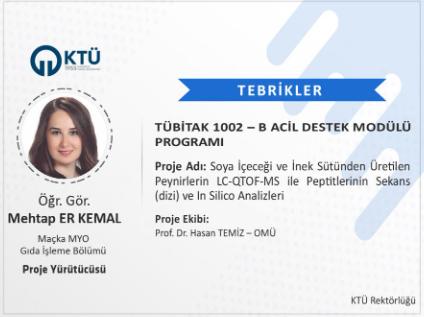 Öğr. Gör. Mehtap ER KEMAL'e TÜBİTAK Proje Desteği