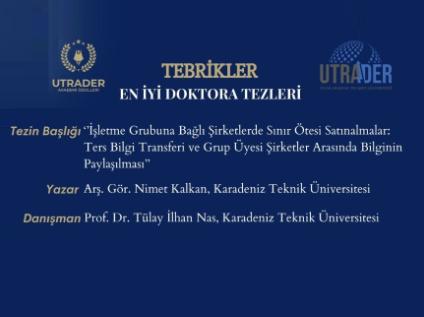 Bölümümüz Akademisyenlerine En İyi Doktora Tezi Ödülü