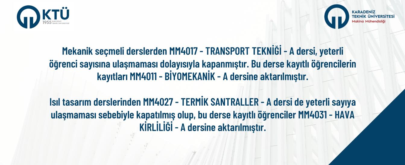 Seçmeli Derslerin Açılmama Duyurusu